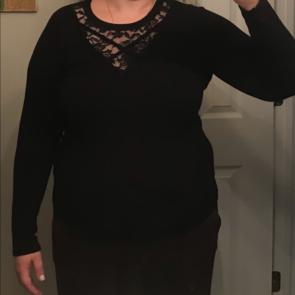 Torrid long sleeve black lace neck sweater